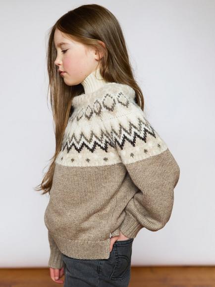 The Little Tailor Kids' Wool Blend Fair Isle Diamond Jumper, Mouse, Mouse