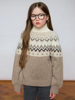 The Little Tailor Kids' Wool Blend Fair Isle Diamond Jumper, Mouse - view 2, Mouse