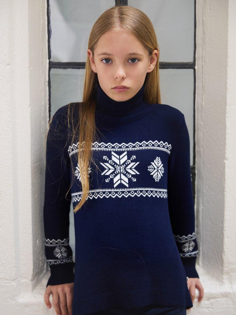 Product image 1 of 4, which shows The Little Tailor Kids' Snowflake Slim Fit Jumper, Navy, 4-5 years