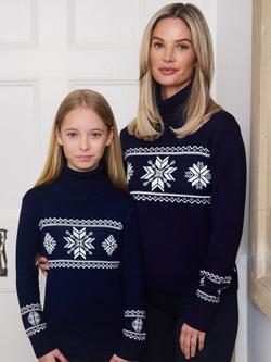 The Little Tailor Kids' Snowflake Slim Fit Jumper, Navy - view 2, Navy