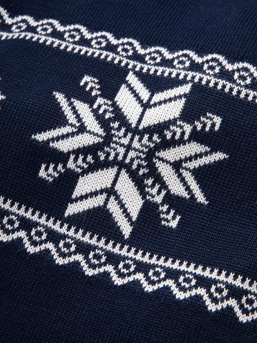 Product image 4 of 4, which shows The Little Tailor Kids' Snowflake Slim Fit Jumper, Navy, 4-5 years