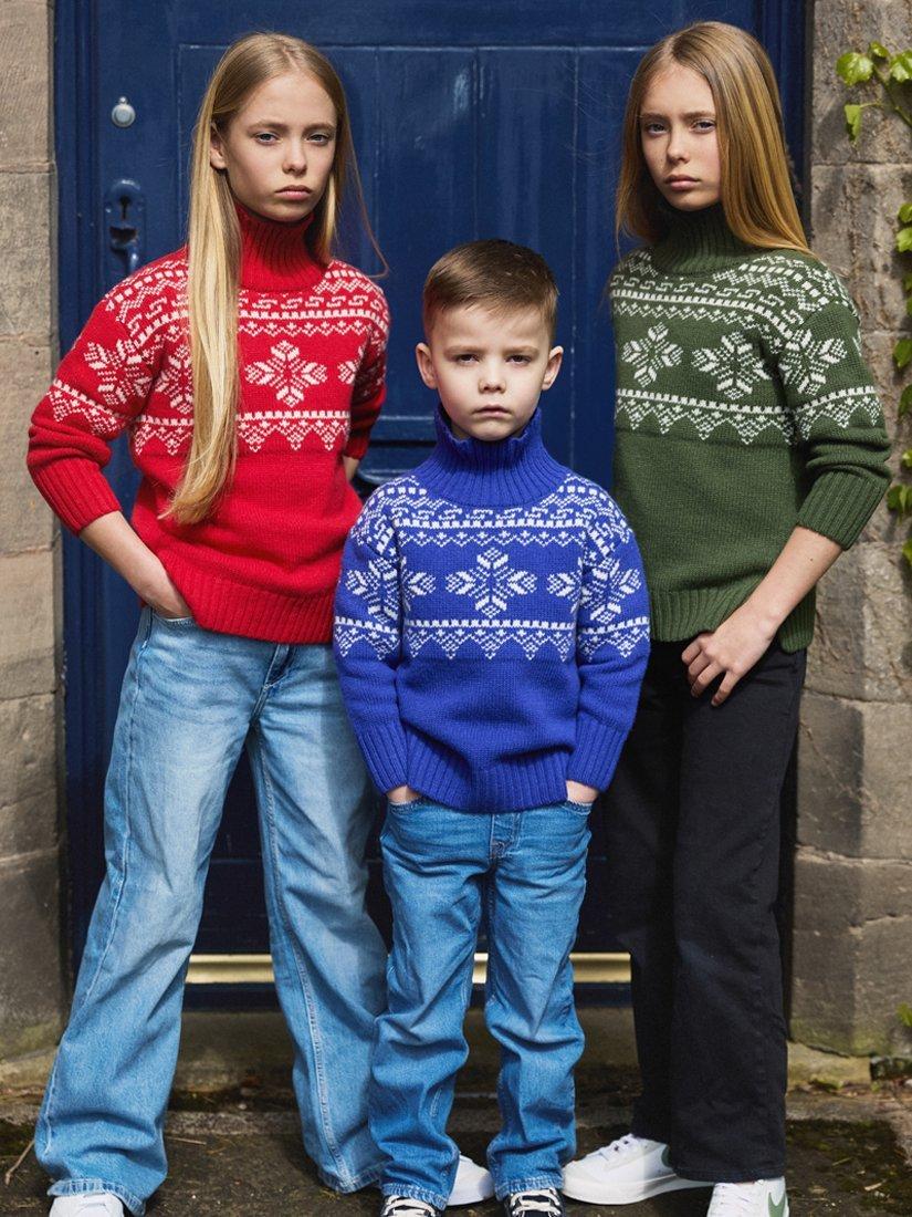 Product image 3 of 5, which shows The Little Tailor Kids' Snowflake Cotton Jumper, Green, 18-24 months