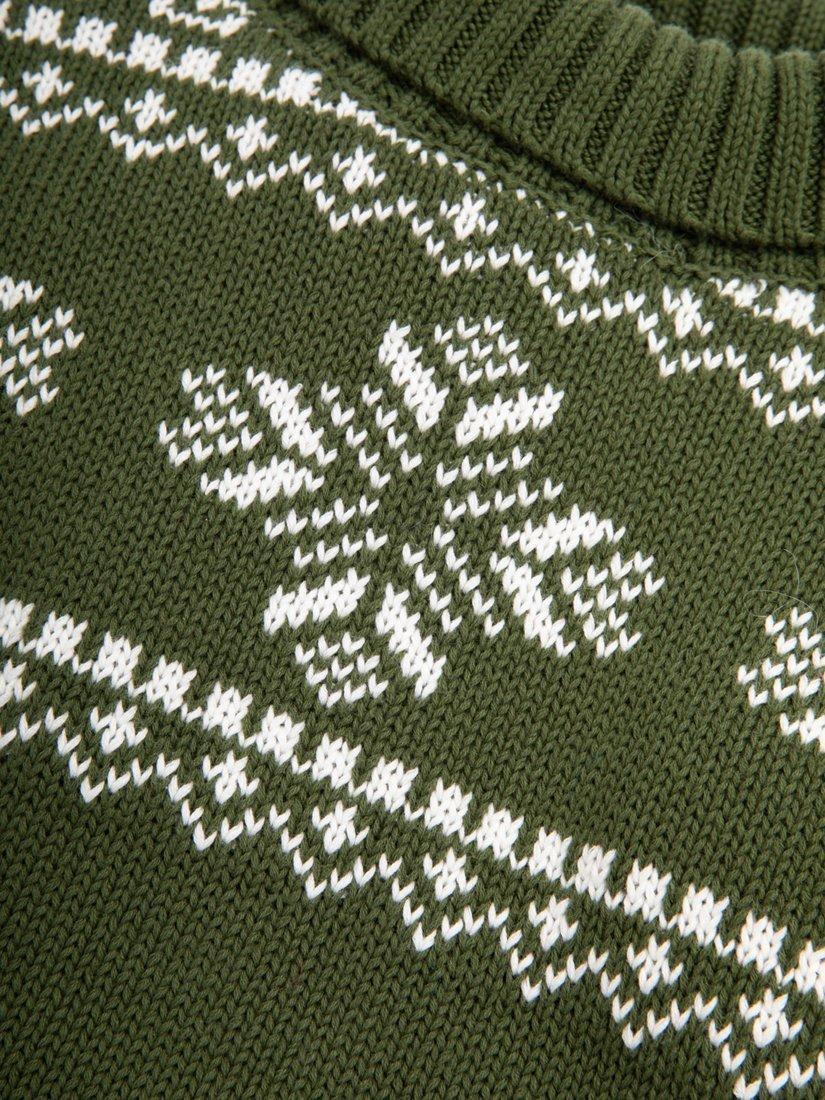 Product image 4 of 5, which shows The Little Tailor Kids' Snowflake Cotton Jumper, Green, 18-24 months