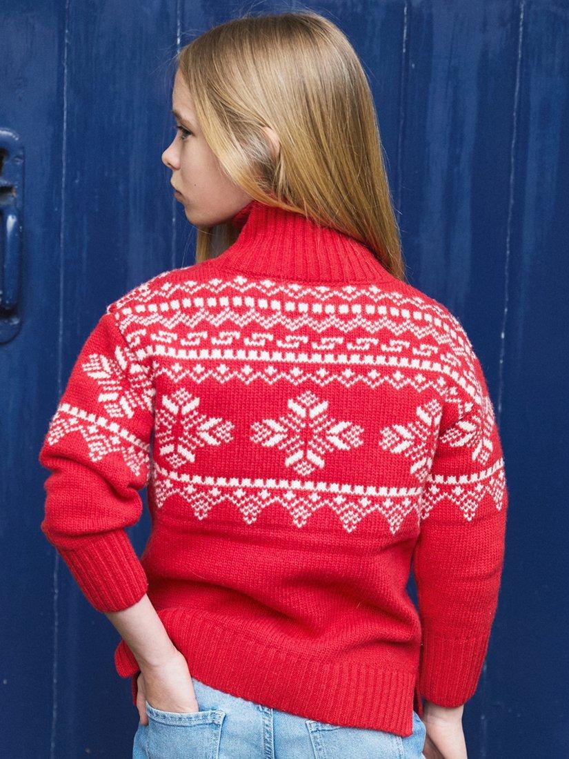 Product image 2 of 5, which shows The Little Tailor Kids' Snowflake Cotton Jumper, Red, 18-24 months