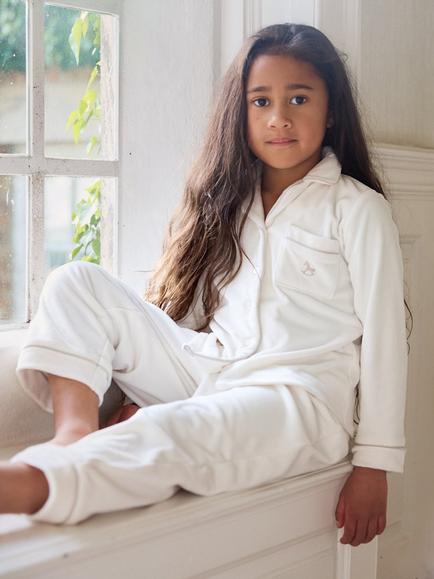 The Little Tailor Kids' Velour Pyjama Set, Cream