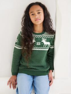 The Little Tailor Kids' Fair Isle Cotton Jumper, Green, Green