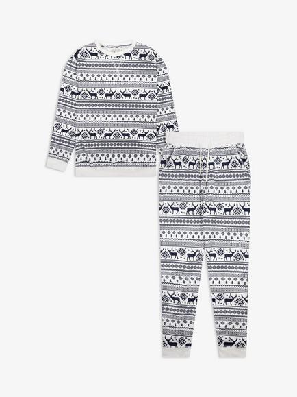 The Little Tailor Reindeer Christmas Fairisle Pyjamas, Cream
