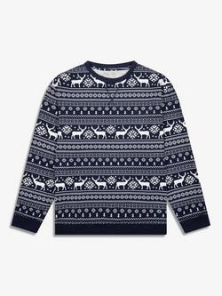 The Little Tailor Reindeer Christmas Fairisle Pyjamas - view 2, Navy