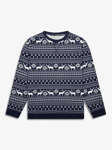 The Little Tailor Reindeer Christmas Fairisle Pyjamas - view 2, Navy