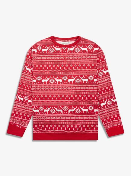 The Little Tailor Reindeer Christmas Fairisle Pyjamas - view 2, Red