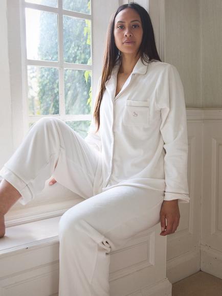The Little Tailor Velour Pyjama Set, Cream