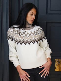 The Little Tailor Wool Blend Fair Isle Diamond Jumper, Cream, Cream