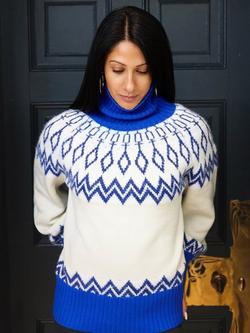 The Little Tailor Wool Blend Fair Isle Diamond Jumper, Blue/Cream, Blue/Cream