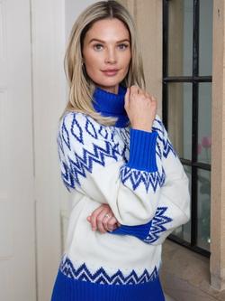 The Little Tailor Wool Blend Fair Isle Diamond Jumper, Blue/Cream - view 2, Blue/Cream