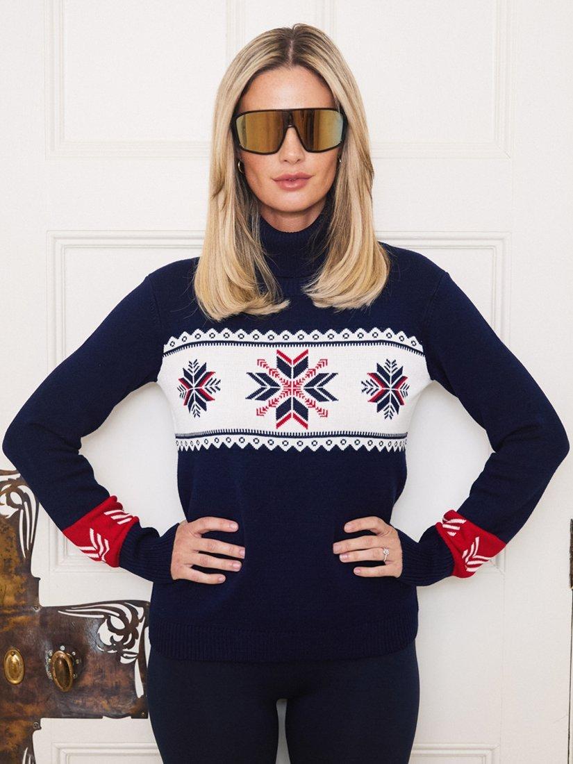 Product image 2 of 7, which shows The Little Tailor Slim Fit Roll Neck Jumper , Navy/Red, XS