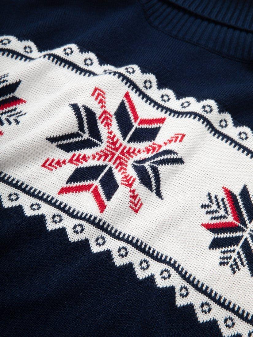 Product image 6 of 7, which shows The Little Tailor Slim Fit Roll Neck Jumper , Navy/Red, XS