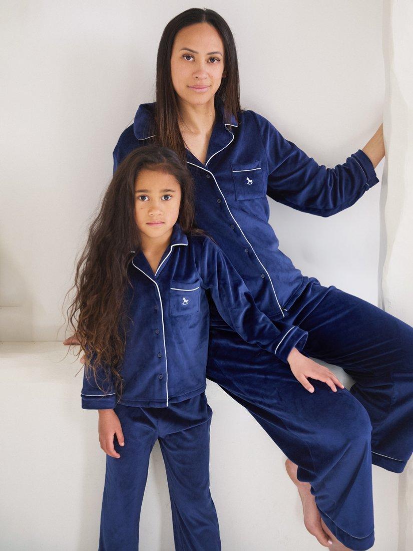 Product image 2 of 11, which shows The Little Tailor Velour Pyjama Set, Navy, S