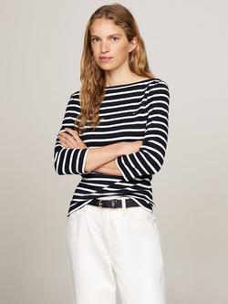Tommy Hilfiger Cody Stripe Boat Neck Tee, Desert Sky/Ecru, Desert Sky/Ecru