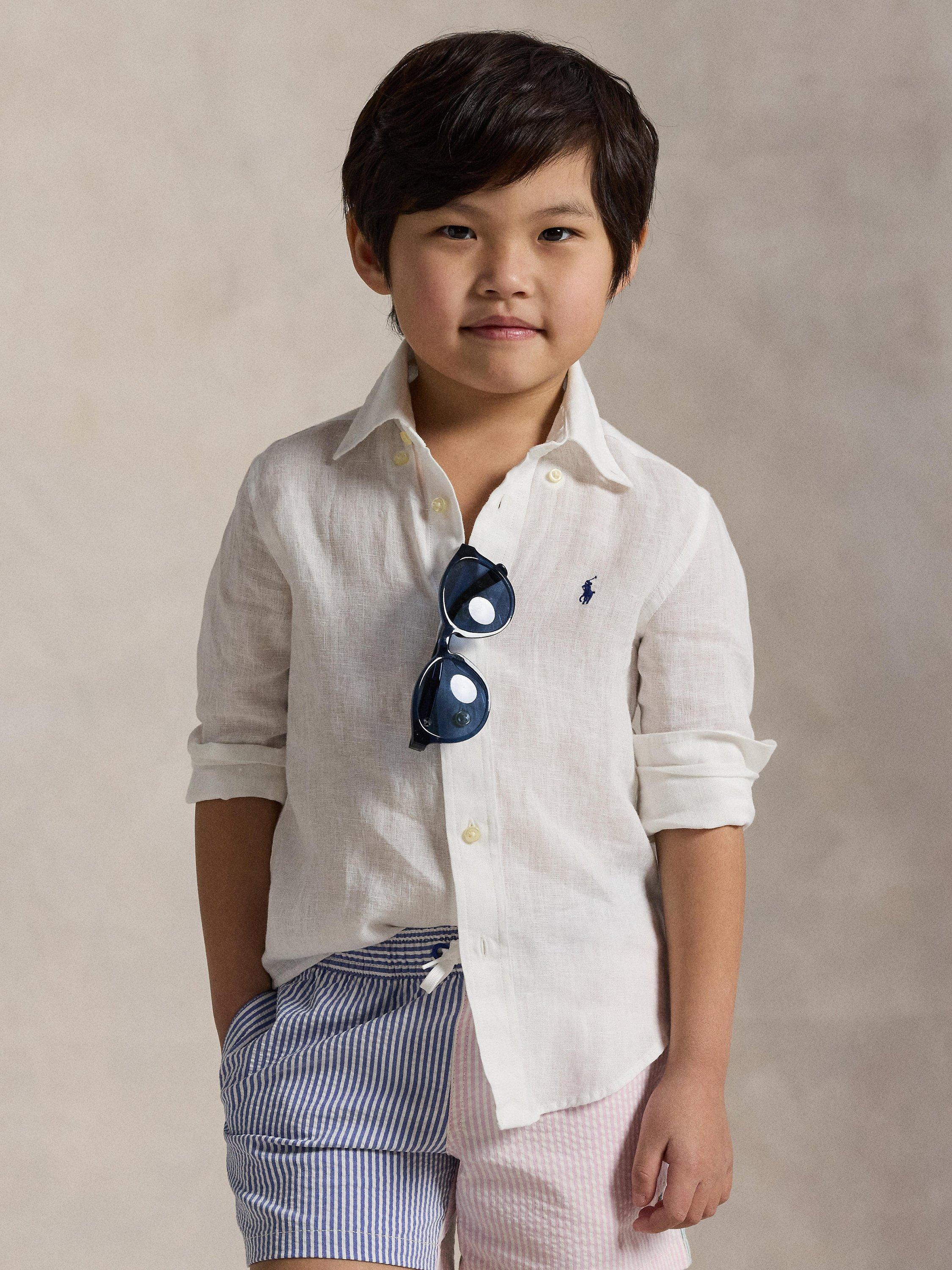Product image 1 of 8, which shows Polo Ralph Lauren Kids' Linen Sport Shirt, White, 2 years