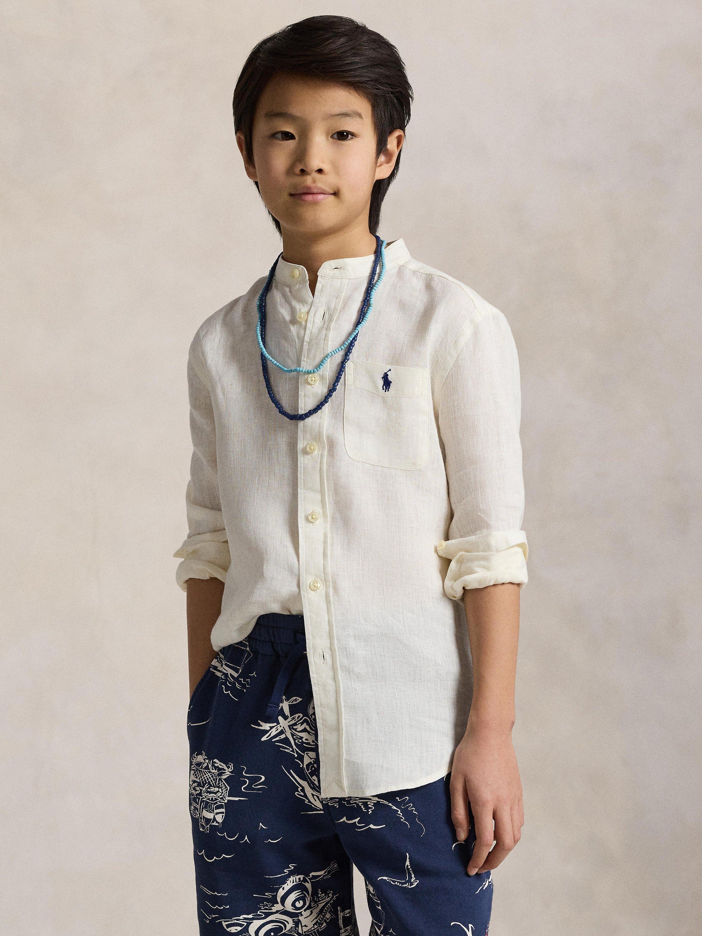 Product image 5 of 8, which shows Polo Ralph Lauren Kids' Linen Sport Shirt, White, 2 years