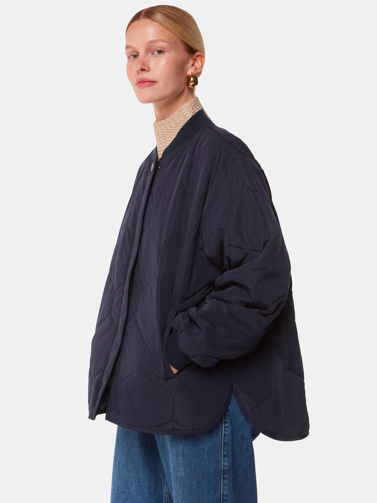 Product image 1 of 5, which shows Whistles Ida Short Quilted Coat, Navy, XS