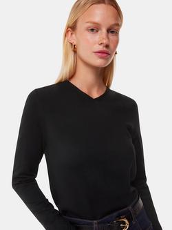 Whistles Mila V-Neck Knit Top, Black, Black