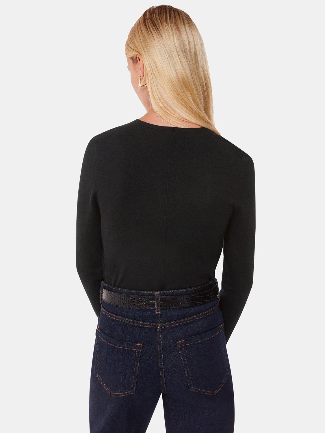 Product image 4 of 5, which shows Whistles Mila V-Neck Knit Top, Black, 6