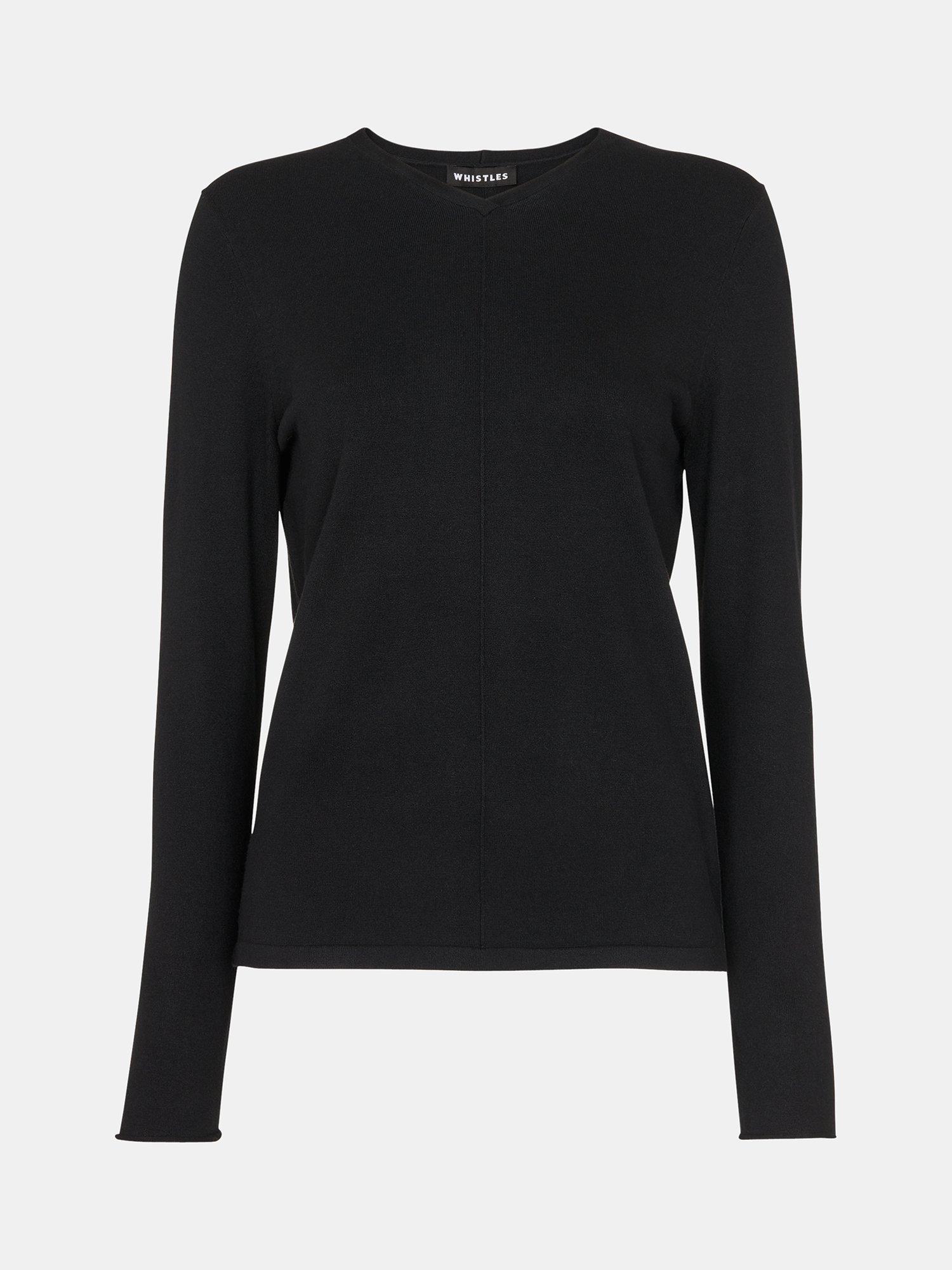 Product image 5 of 5, which shows Whistles Mila V-Neck Knit Top, Black, 6