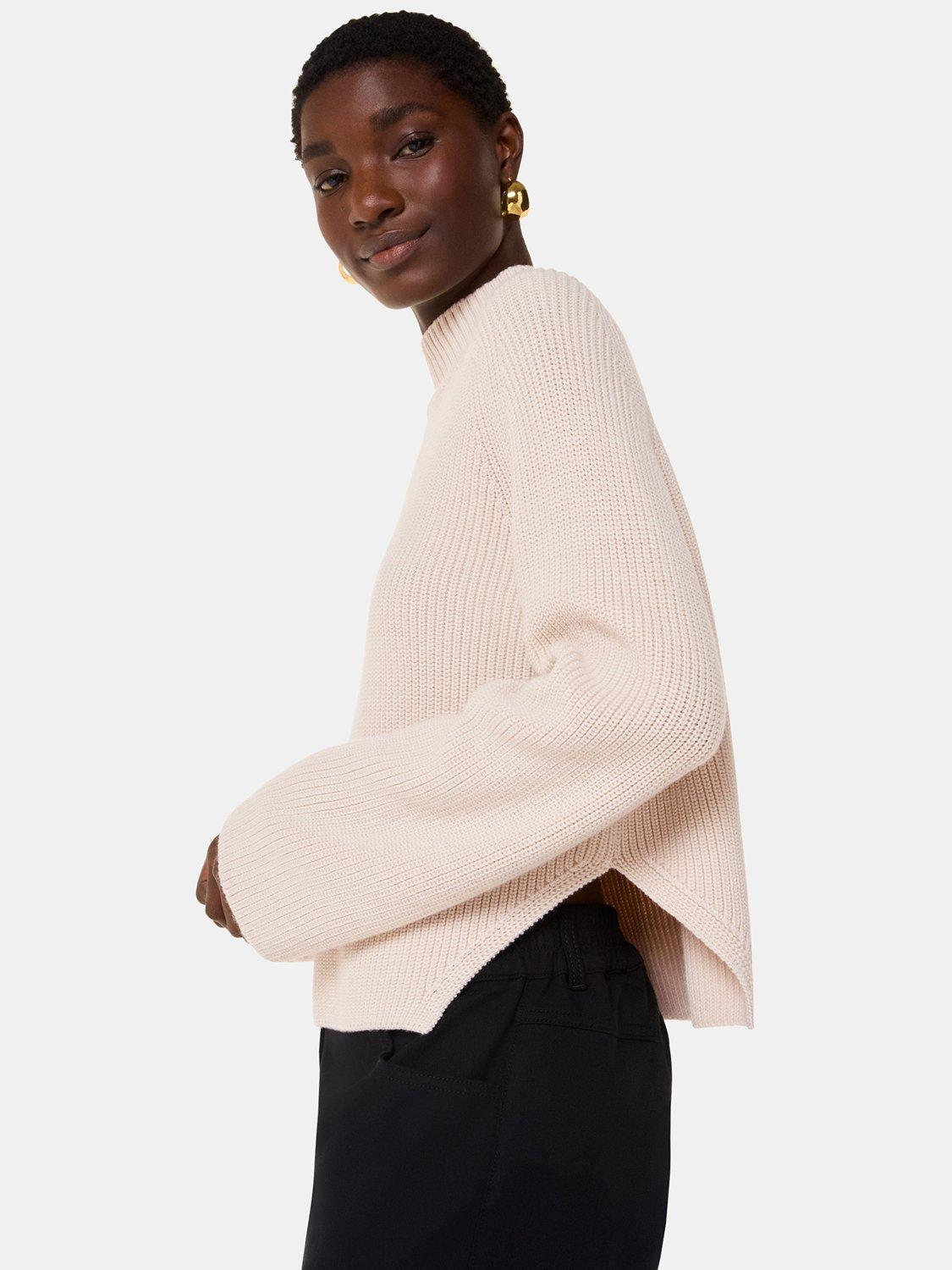 Whistles Ribbed Side Detail Wool Rich Jumper, Ivory