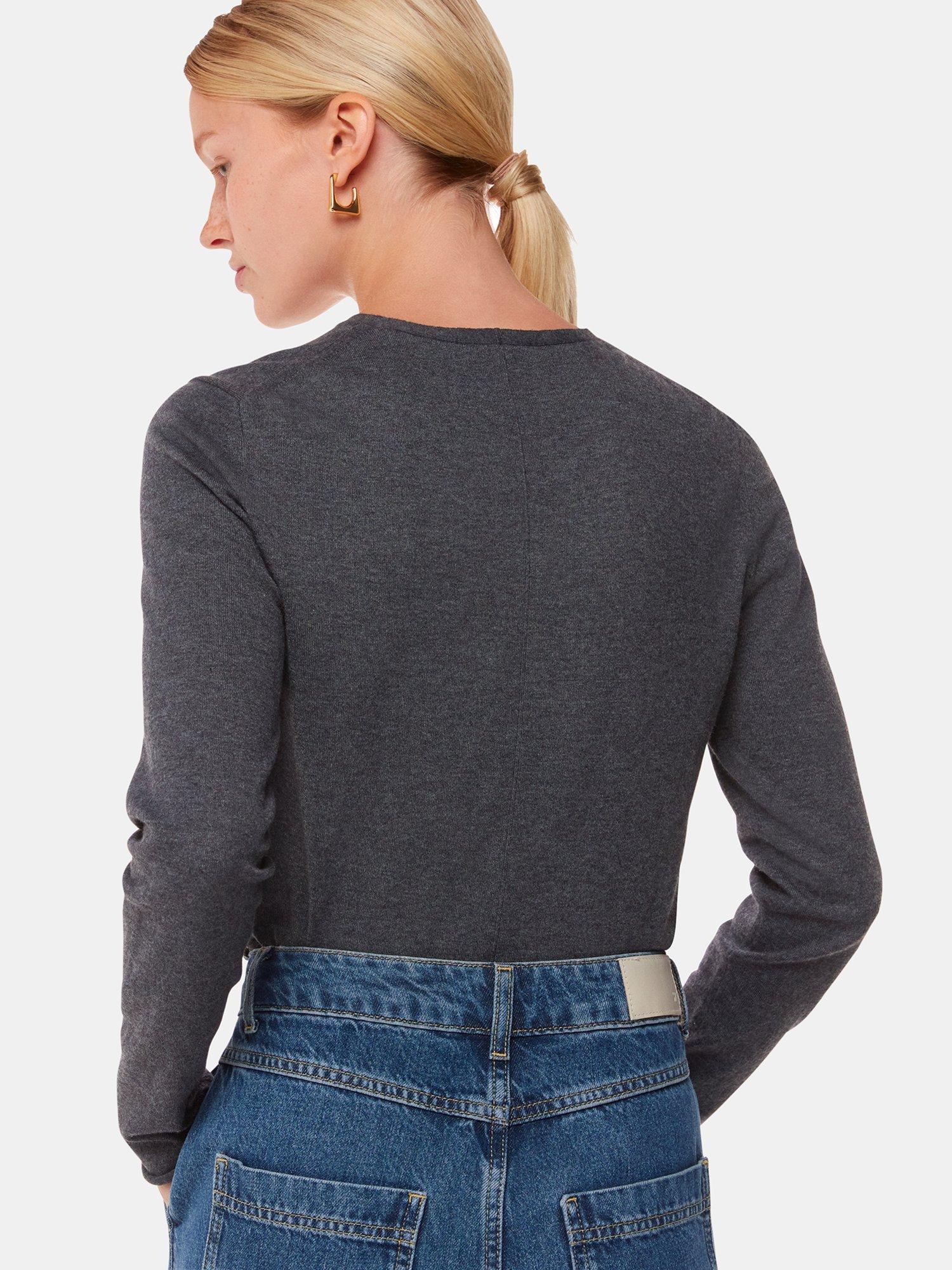 Product image 2 of 5, which shows Whistles Mila V-Neck Jumper, Dark Grey, 6