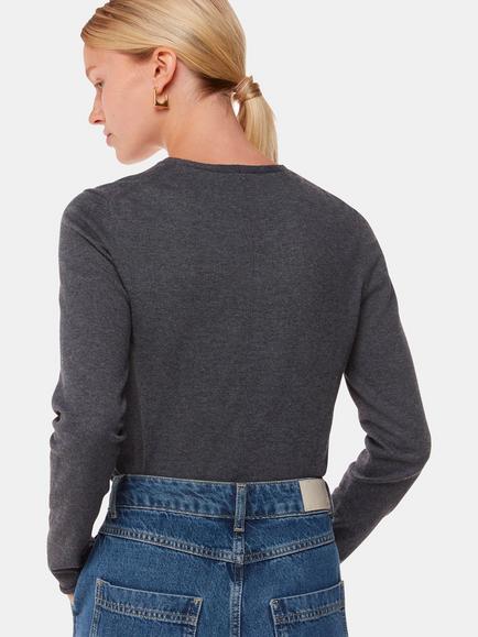 Whistles Mila V-Neck Jumper, Dark Grey - view 2, Dark Grey