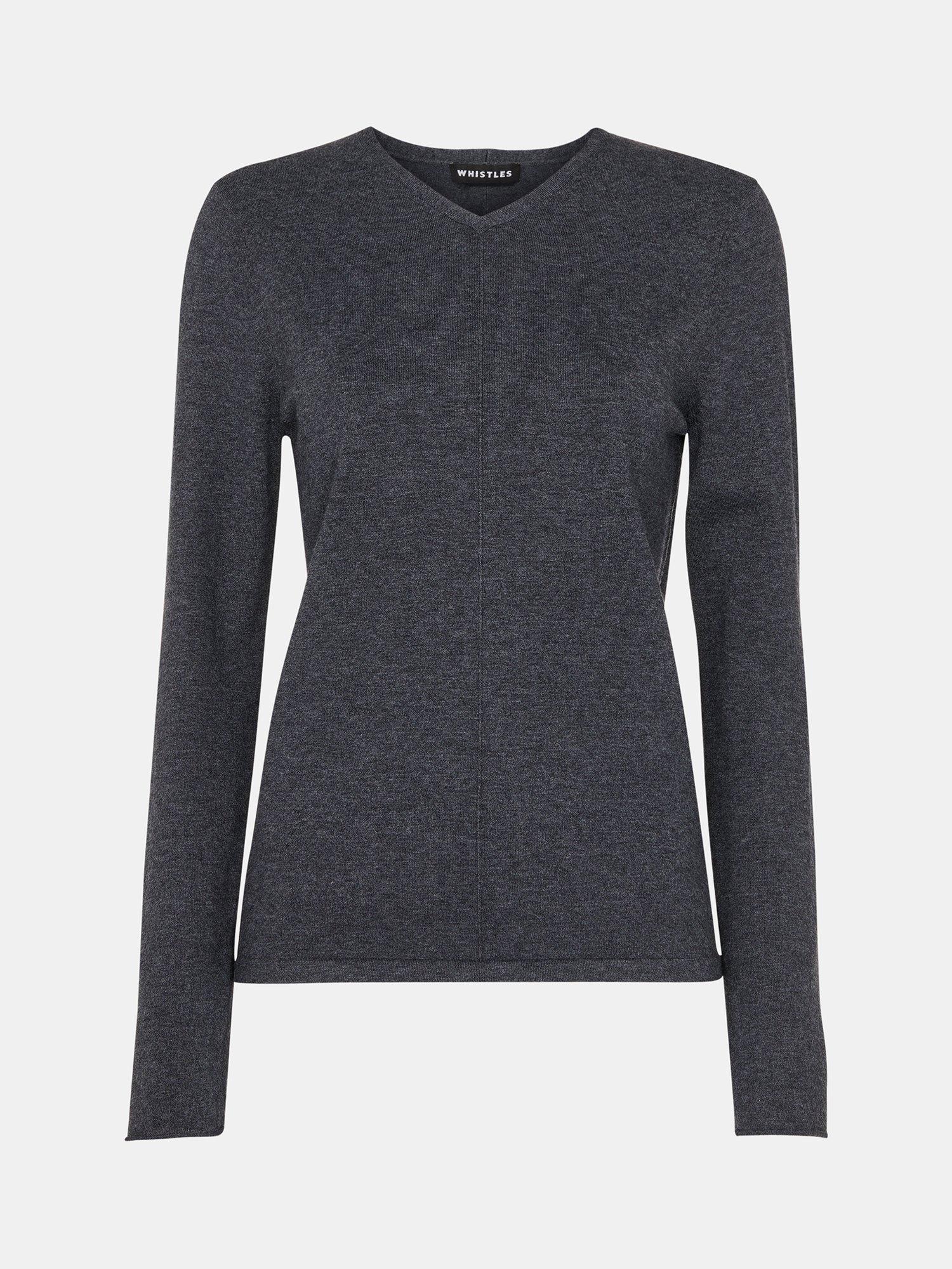 Product image 5 of 5, which shows Whistles Mila V-Neck Jumper, Dark Grey, 6