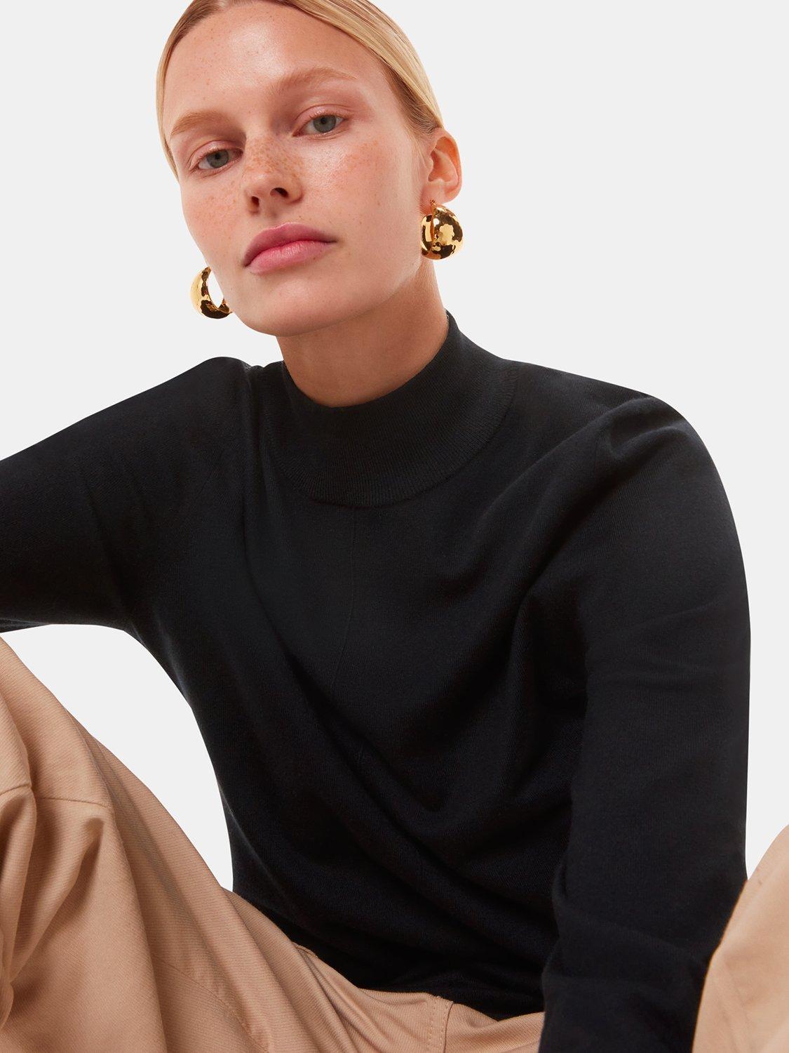 Product image 1 of 5, which shows Whistles Mira Funnel Neck Jumper, Black, 6