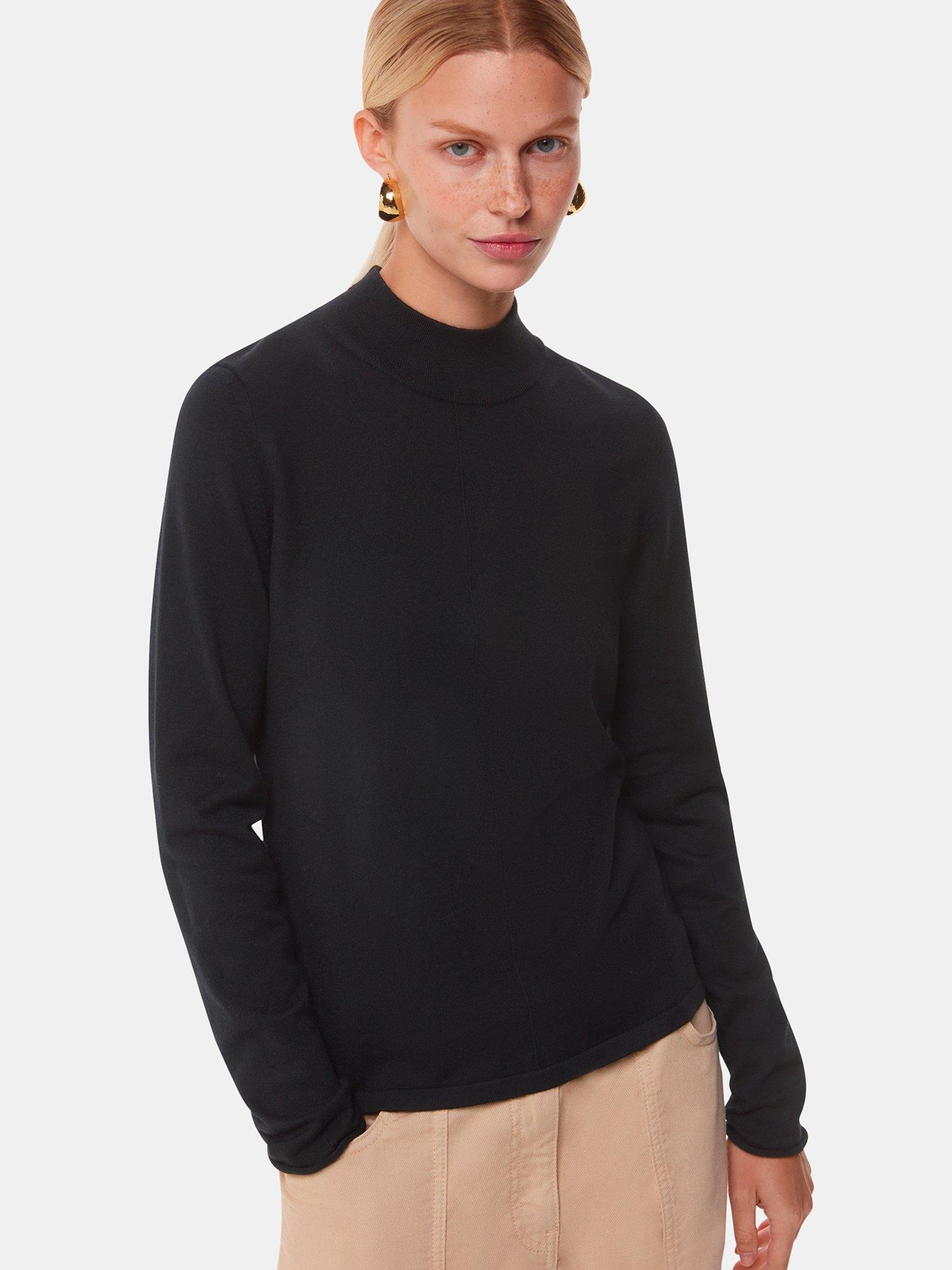 Product image 4 of 5, which shows Whistles Mira Funnel Neck Jumper, Black, 6