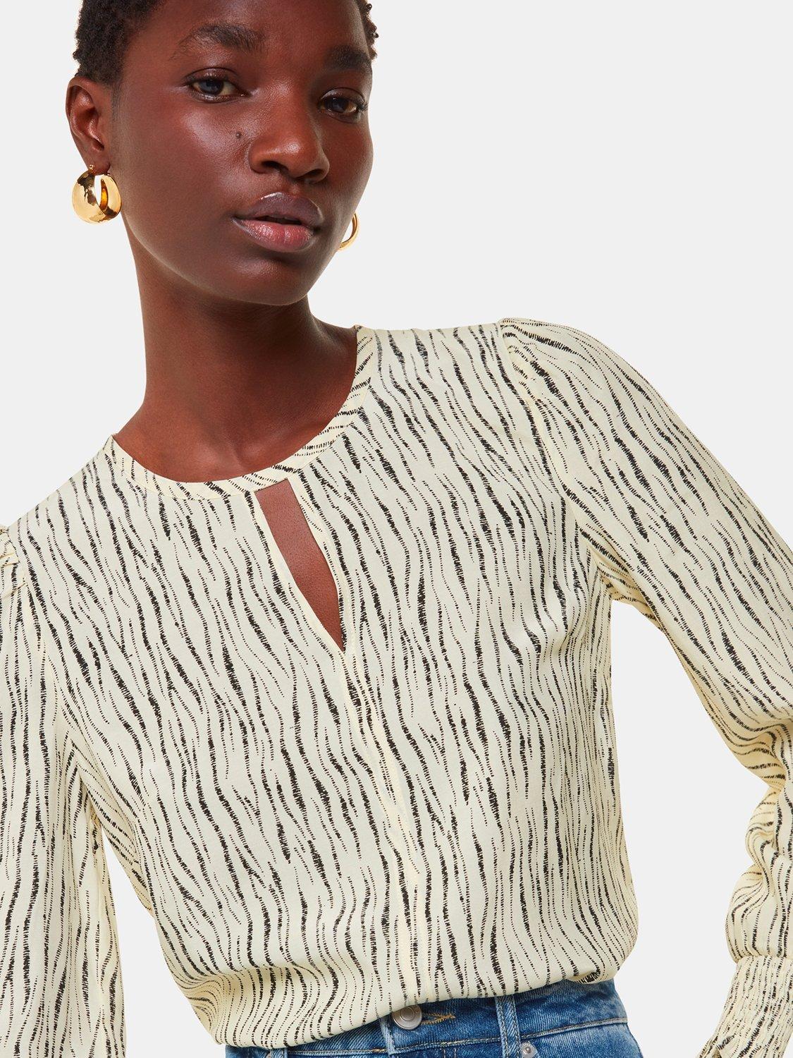 Product image 1 of 5, which shows Whistles Shibori Stripe Detail Blouse, Ivory/Black, 12