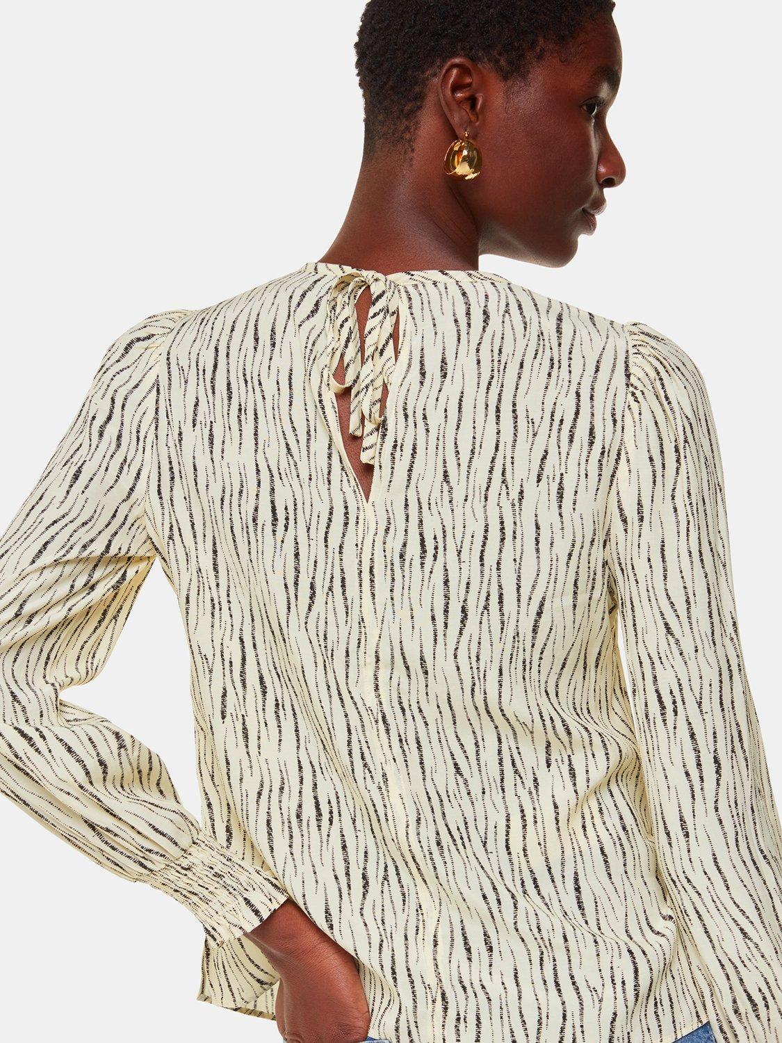 Product image 2 of 5, which shows Whistles Shibori Stripe Detail Blouse, Ivory/Black, 12