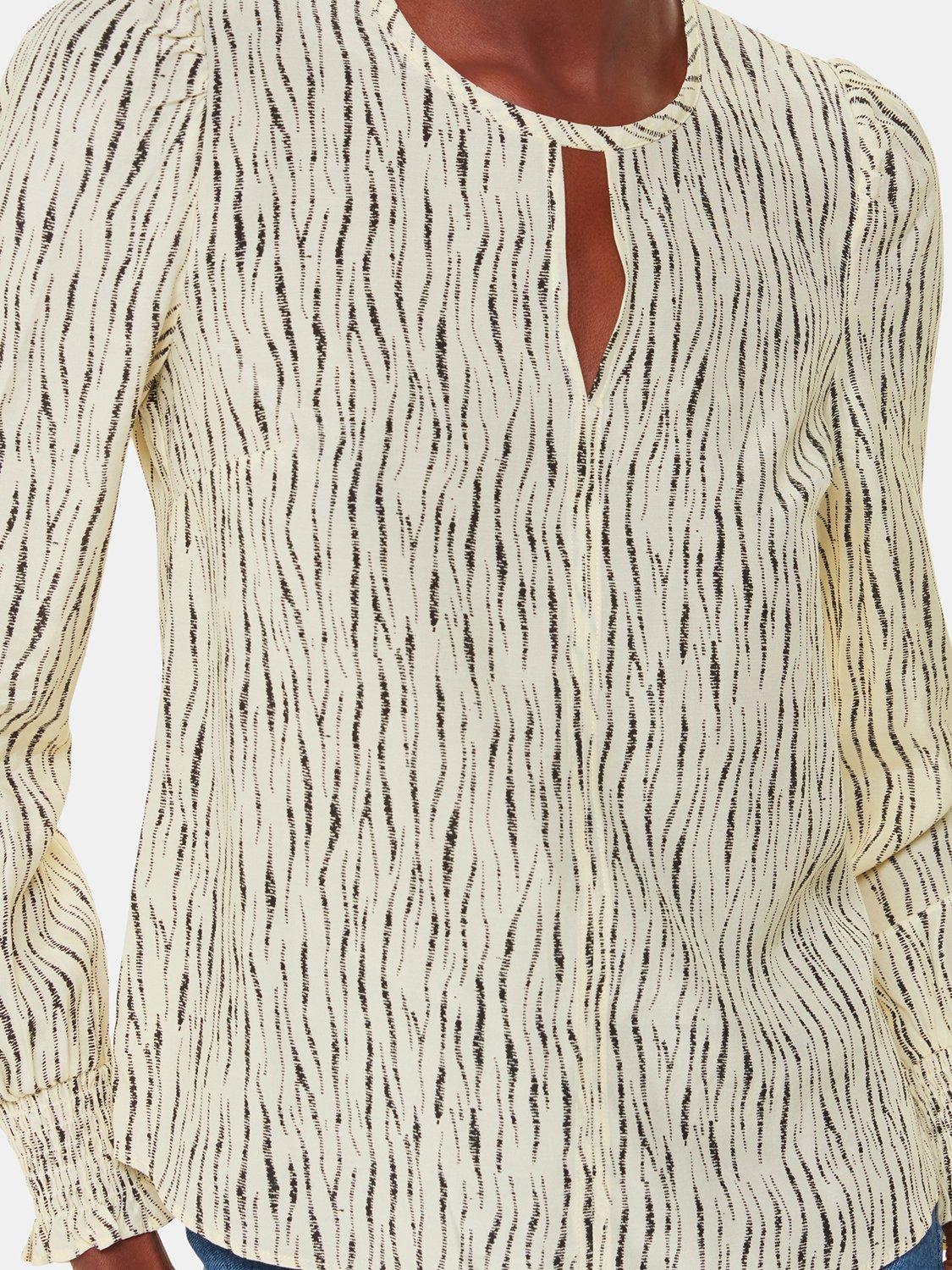 Product image 3 of 5, which shows Whistles Shibori Stripe Detail Blouse, Ivory/Black, 12
