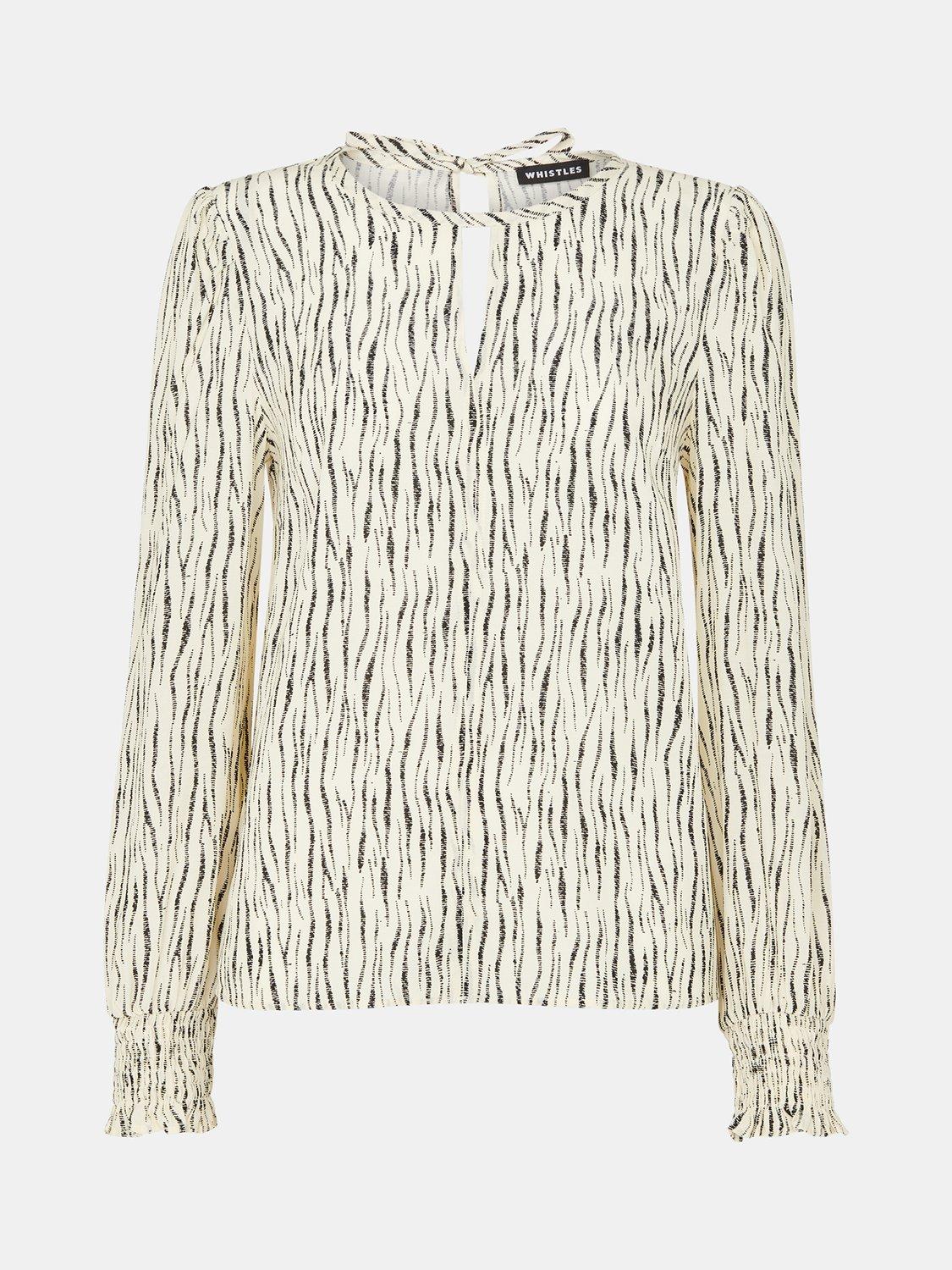Product image 5 of 5, which shows Whistles Shibori Stripe Detail Blouse, Ivory/Black, 12