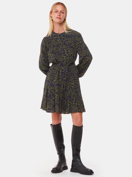 Whistles Abstract Petal Flippy Mini Dress, Green/Multi, Green/Multi