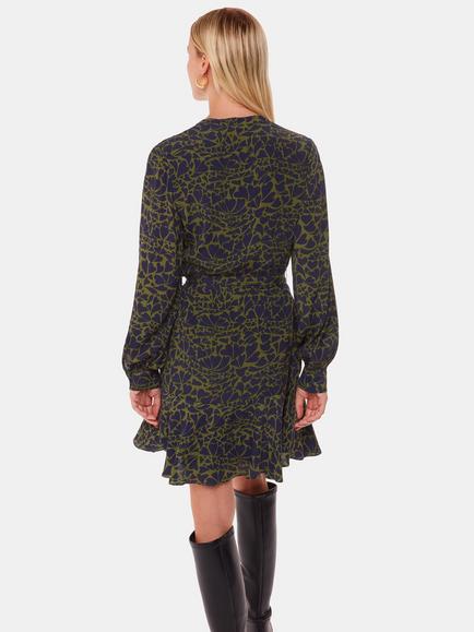 Whistles Abstract Petal Flippy Mini Dress, Green/Multi - view 2, Green/Multi