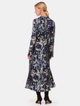 Whistles Dazzled Floral Satin Midi Dress, Navy/Multi