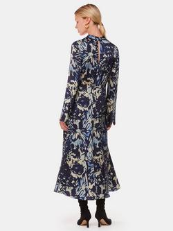 Whistles Dazzled Floral Satin Midi Dress, Navy/Multi - view 2, Navy/Multi