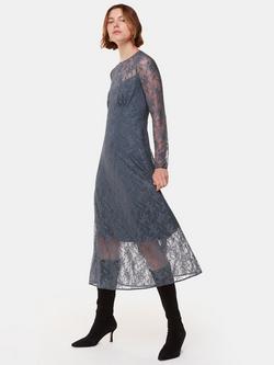 Whistles Fay Lace Long Sleeve Dress, Grey, Grey