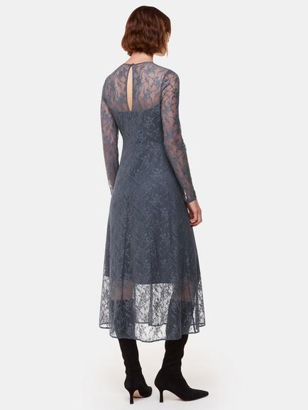 Whistles Fay Lace Long Sleeve Dress, Grey - view 2, Grey