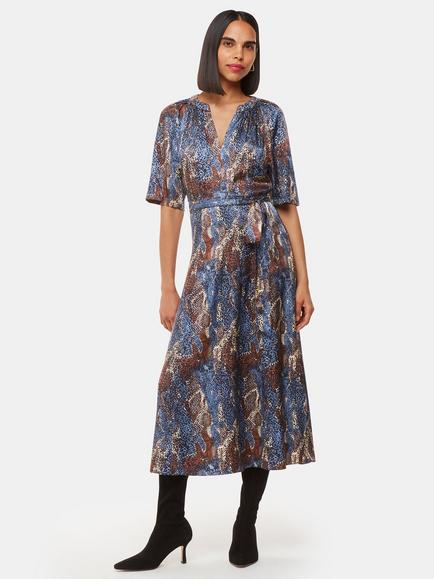Whistles Marlow Dashed Snake Midi Dress, Blue/Multi, Blue/Multi