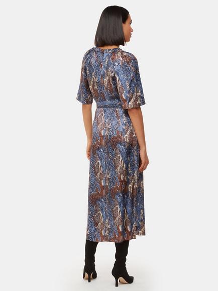 Whistles Marlow Dashed Snake Midi Dress, Blue/Multi - view 2, Blue/Multi