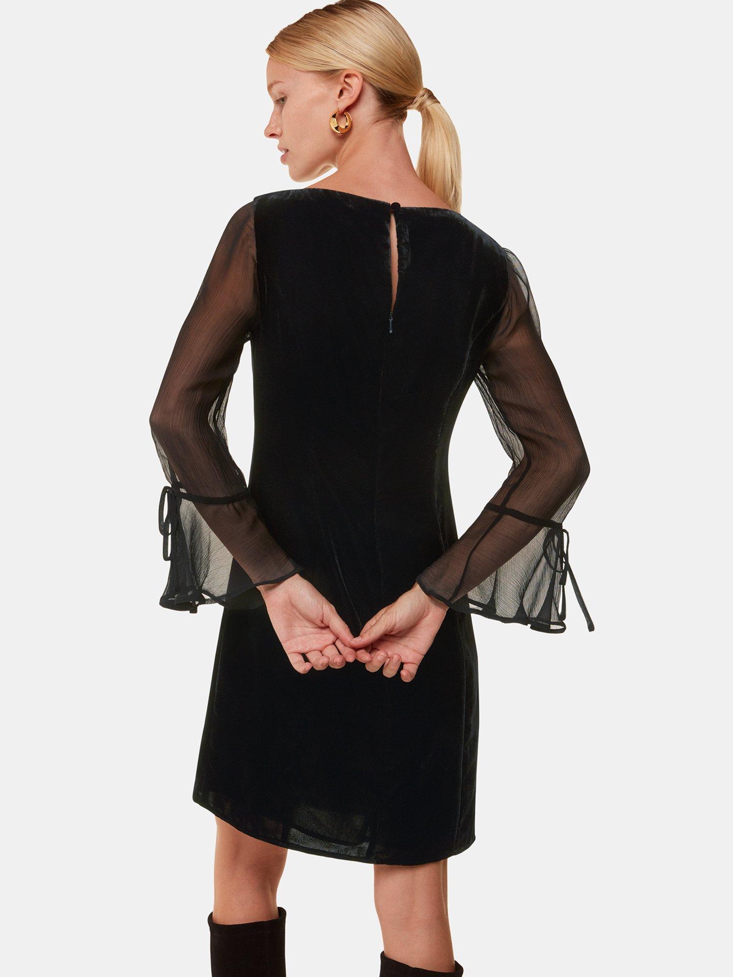 Product image 2 of 6, which shows Whistles Myla Velvet Mini Dress, Black, 6