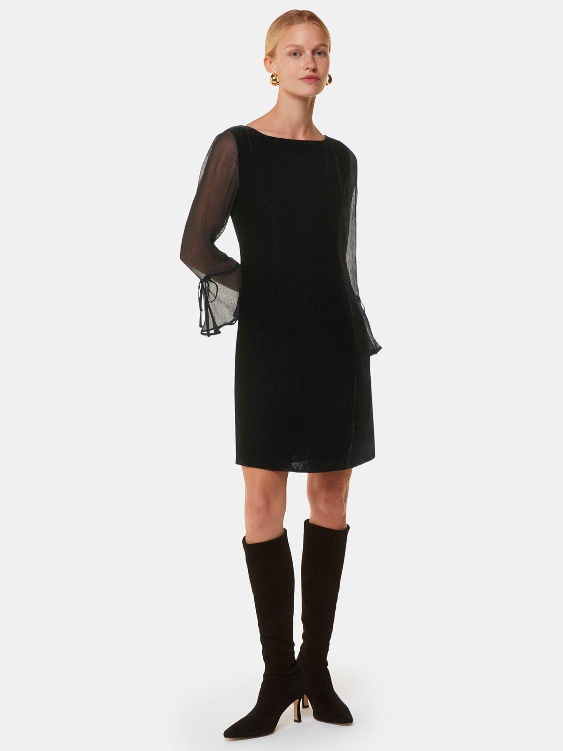 Product image 3 of 6, which shows Whistles Myla Velvet Mini Dress, Black, 6