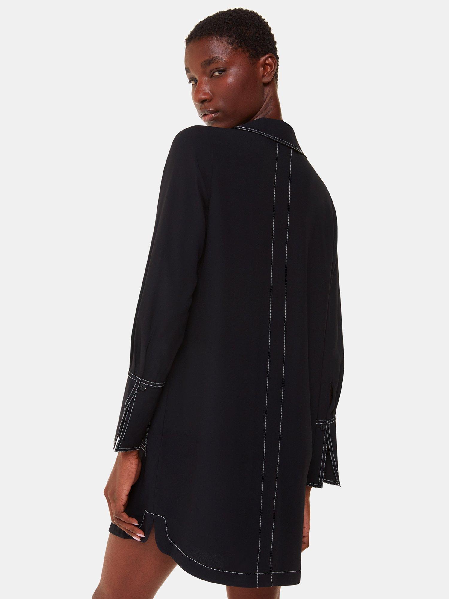 Product image 2 of 6, which shows Whistles Topstitch Detail Mini Shirt Dress, Black, 8
