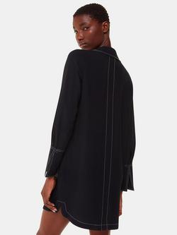 Whistles Topstitch Detail Mini Shirt Dress, Black - view 2, Black